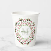 クリスマスモノグラムファミリーグリーンリーリーフリース 紙コップ (正面)