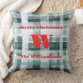 クリスマスモノグラムプレイドタータンチェックグリーンホワイトレッド クッション (ブランケット)