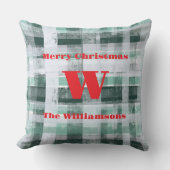 クリスマスモノグラムプレイドタータンチェックグリーンホワイトレッド クッション (正面)