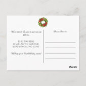 クリスマスモノグラムリースオンレッドドアムービング ポストカード (裏面)