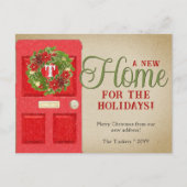 クリスマスモノグラムリースオンレッドドアムービング ポストカード (正面)