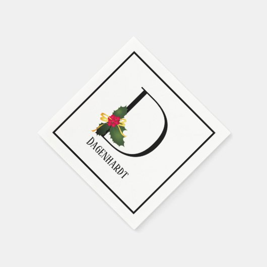 クリスマスモノグラムレターDパーソナライズされた紙 スタンダードカクテルナプキン (角)