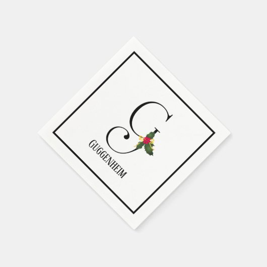 クリスマスモノグラムレターGパーソナライズされた紙 スタンダードカクテルナプキン (角)