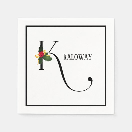 クリスマスモノグラムレターKパーソナライズされた紙 スタンダードカクテルナプキン (正面)