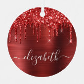 クリスマスモノグラムレッドグリッター メタルオーナメント (正面)