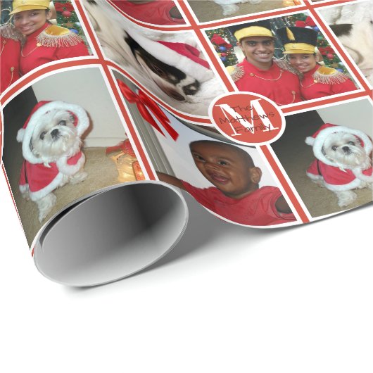 クリスマスモノグラムレッド自分の写真を作成 ラッピングペーパー (ロールコーナー)