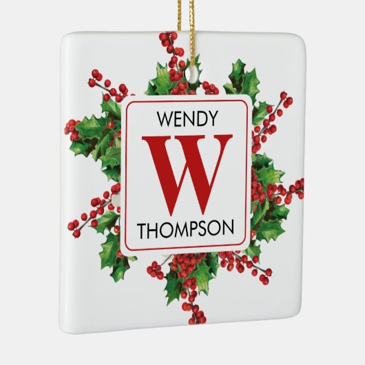 クリスマスモノグラムレッド&グリーンフェスティバル セラミックオーナメント (右)