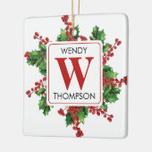 クリスマスモノグラムレッド&グリーンフェスティバル セラミックオーナメント (左)
