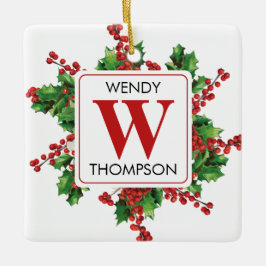 クリスマスモノグラムレッド&グリーンフェスティバル セラミックオーナメント
