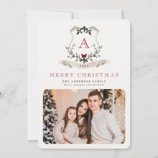 クリスマスモノグラムワンフォトホリデーカード シーズンカード (正面)