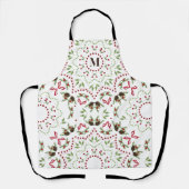 クリスマスモノグラム緑の葉ホリーベリー エプロン (正面)