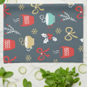 クリスマスモミの枝とカップ キッチンタオル (折り畳み)