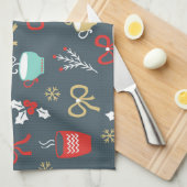 クリスマスモミの枝とカップ キッチンタオル (四つ折り)