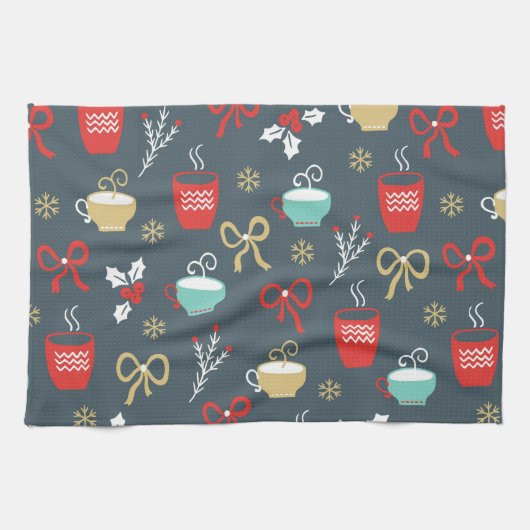 クリスマスモミの枝とカップ キッチンタオル (横)