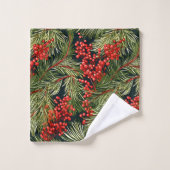 クリスマスモミの枝とベリー バスタオルセット (ウォッシュタオル)