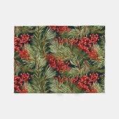 クリスマスモミの枝とベリー フリースブランケット (正面(横))