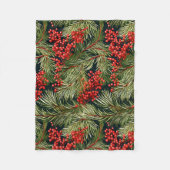クリスマスモミの枝とベリー フリースブランケット (正面)