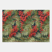クリスマスモミの枝とベリー ラッピングペーパーシート (正面3)