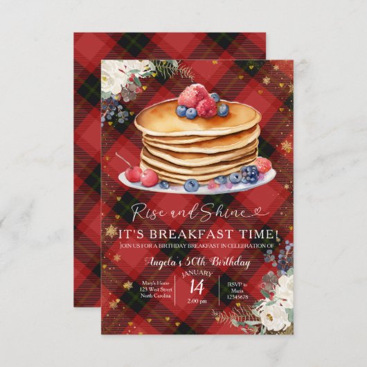 クリスマスモミニマリストブレックファースト誕生日招待状 招待状 (正面/裏面)