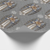 クリスマスモリスエンジェル雪片スチールグレー ラッピングペーパー (角)