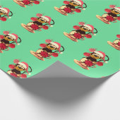 クリスマスモンキーかわいいグリーンレッド ラッピングペーパー (角)