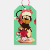 クリスマスモンキーかわいい緑の赤の名前 ギフトタグ (正面)