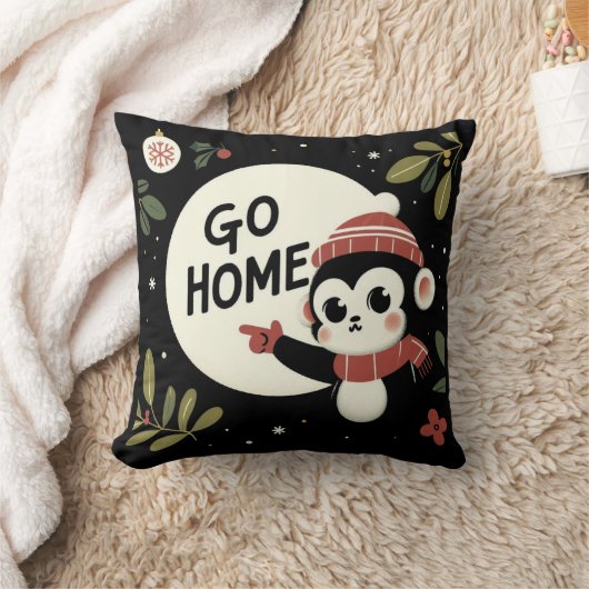 クリスマスモンキーを家に帰る クッション (ブランケット)