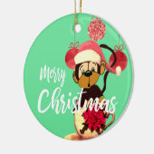 クリスマスモンキーグリーンレッドキュートセラミックオーナメント セラミックオーナメント (左)