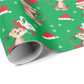クリスマスモンキーサンタハットパターンレッドグリーン ラッピングペーパー (ロールコーナー)