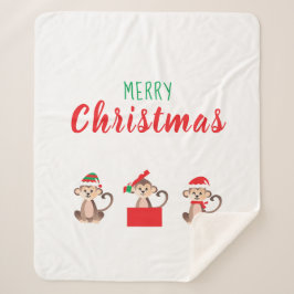 クリスマスモンキーズサンタ小妖精や小人ハットレッドグリーン シェルパブランケット