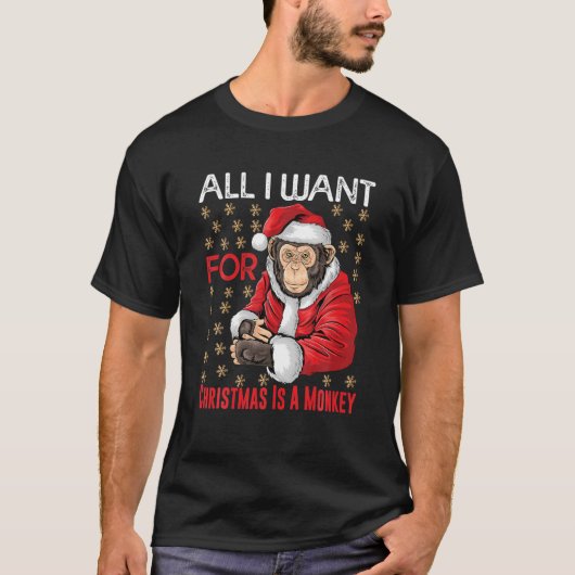 クリスマスモンキーラバーおもしろいクリスマスモンキーパジャマアン Tシャツ (正面)