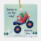 クリスマスモンスタートラックサンタの名前と年 セラミックオーナメント (正面)