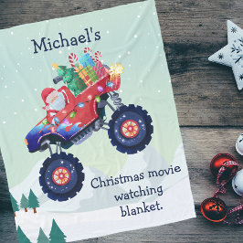 クリスマスモンスタートラックサンタ映画鑑賞 フリースブランケット