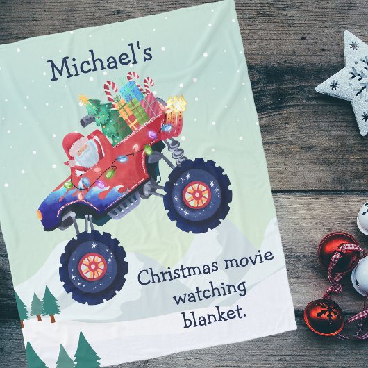 クリスマスモンスタートラックサンタ映画鑑賞 フリースブランケット