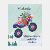 クリスマスモンスタートラックサンタ映画鑑賞 フリースブランケット (正面)