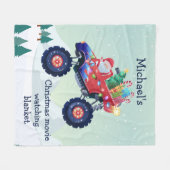 クリスマスモンスタートラックサンタ映画鑑賞 フリースブランケット (正面(横))