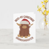 クリスマスモーのシャギーなハイランド牛の孫娘 カード (黄色い花)