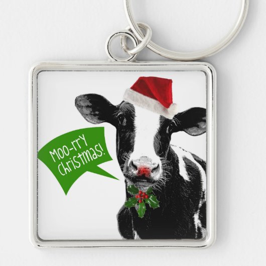 クリスマスモーを祝して！サンタおもしろいハットにホリデーカウズ キーホルダー (正面)