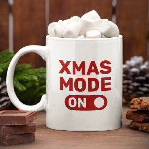 クリスマスモードオン赤タイポグラフィ コーヒーマグカップ