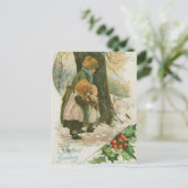 クリスマスモーニングのヴィンテージクリスマスファミリー シーズンポストカード (スタンド正面)