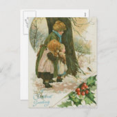 クリスマスモーニングのヴィンテージクリスマスファミリー シーズンポストカード (正面/裏面)