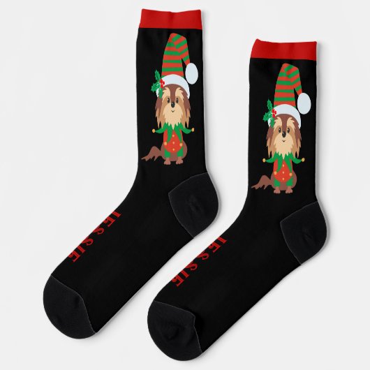 クリスマスモーニングの名前の追加おもしろい犬 ソックス (左)