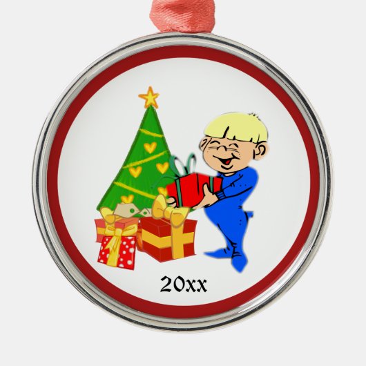 クリスマスモーニングキッド個人オーナメント メタルオーナメント (正面)