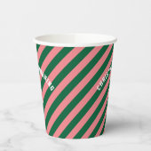 クリスマスモーニングクルーグリーンピンクキャンディストライプー 紙コップ (左)
