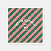クリスマスモーニングクルー緑ピンクのキャンディストライプー スタンダードカクテルナプキン (正面)