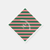 クリスマスモーニングクルー緑ピンクのキャンディストライプー スタンダードカクテルナプキン (角)