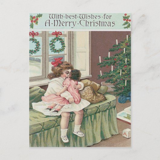 クリスマスモーニングツリープレゼントガールドール シーズンポストカード (正面)
