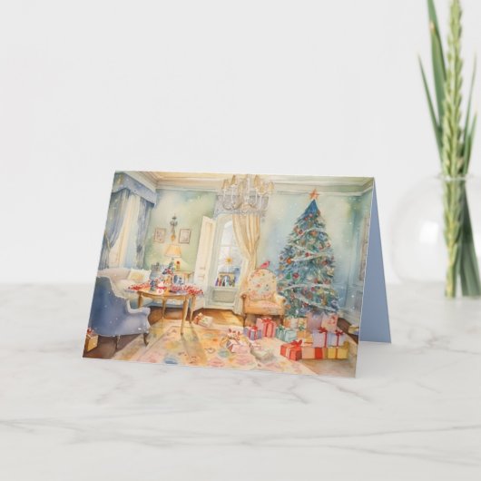 クリスマスモーニング折り畳みグリーティングカード カード (正面)