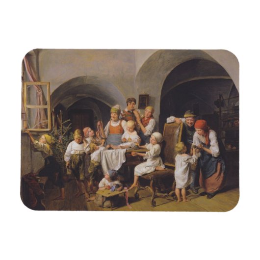 クリスマスモーニング(by Ferdinand Georg Waldmuiller) マグネット (横)