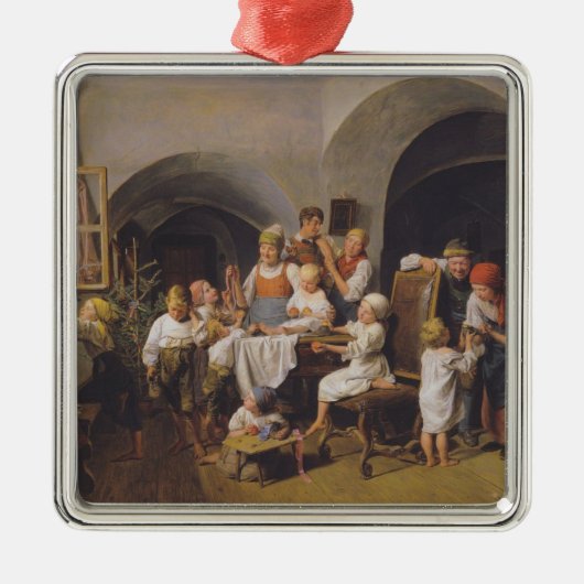 クリスマスモーニング(by Ferdinand Georg Waldmuiller) メタルオーナメント (正面)